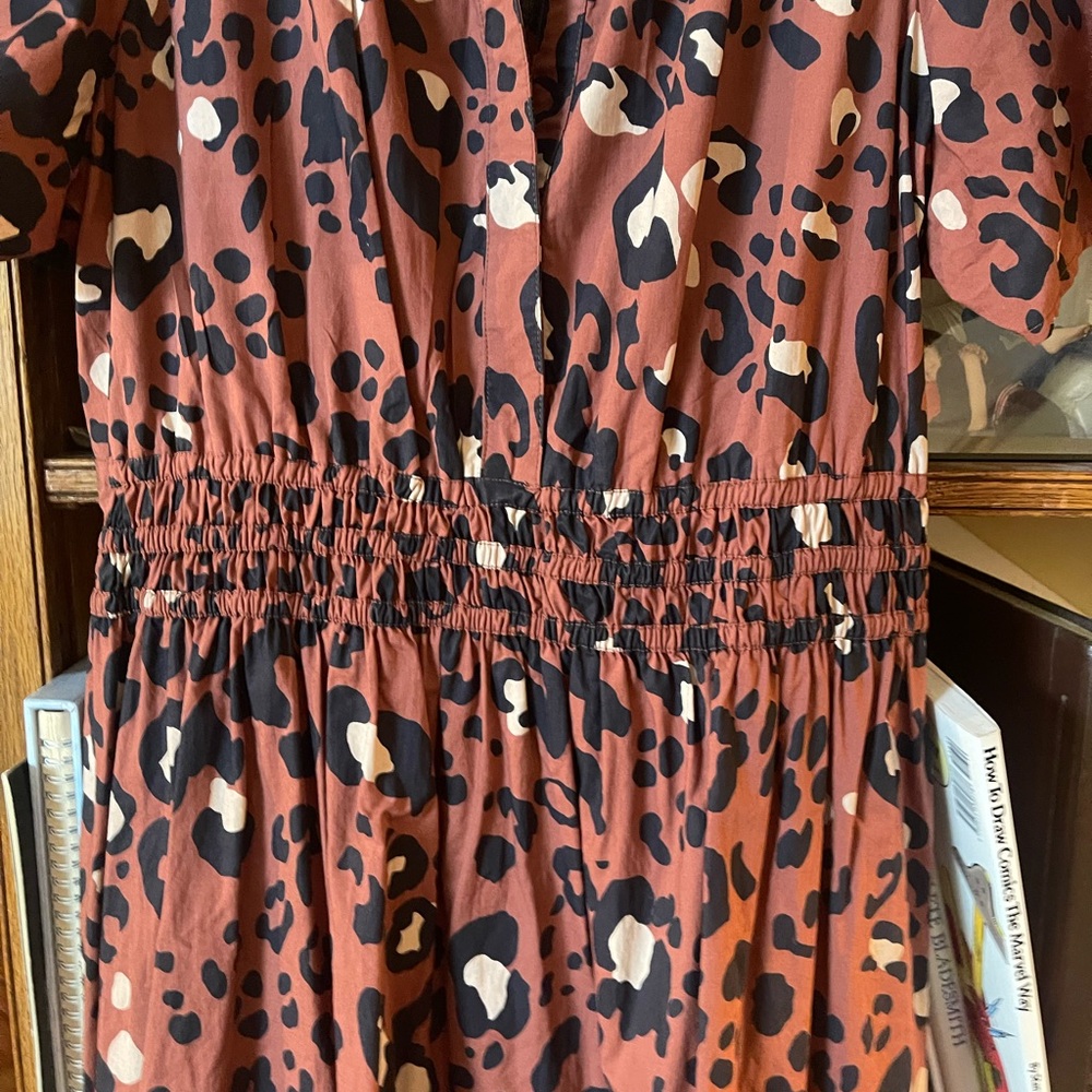 Anthropologie Somerset Brown Black and Cream Leopard Print Tiered Dress - Picture 3 of 5